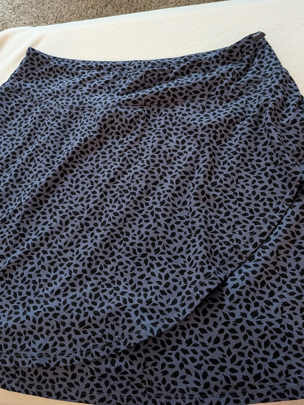 Eddie Bauer Blue Skater Skirt with Black Leaf Print